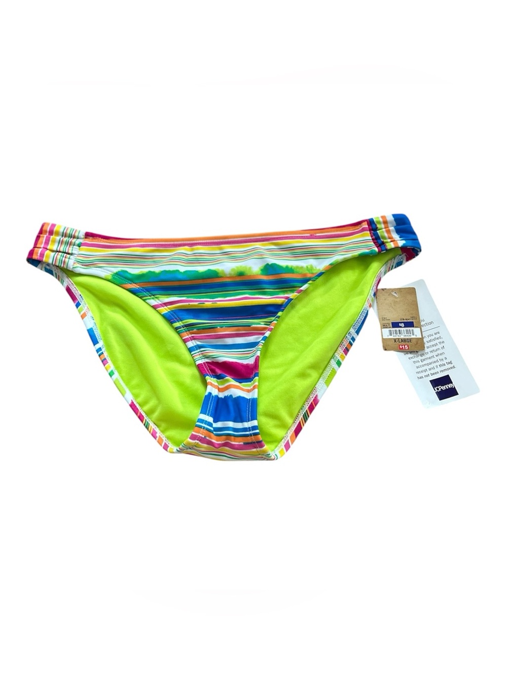 🆕Arizona Jean Company Neon Lime & Multicolor Striped Bikini Bottom